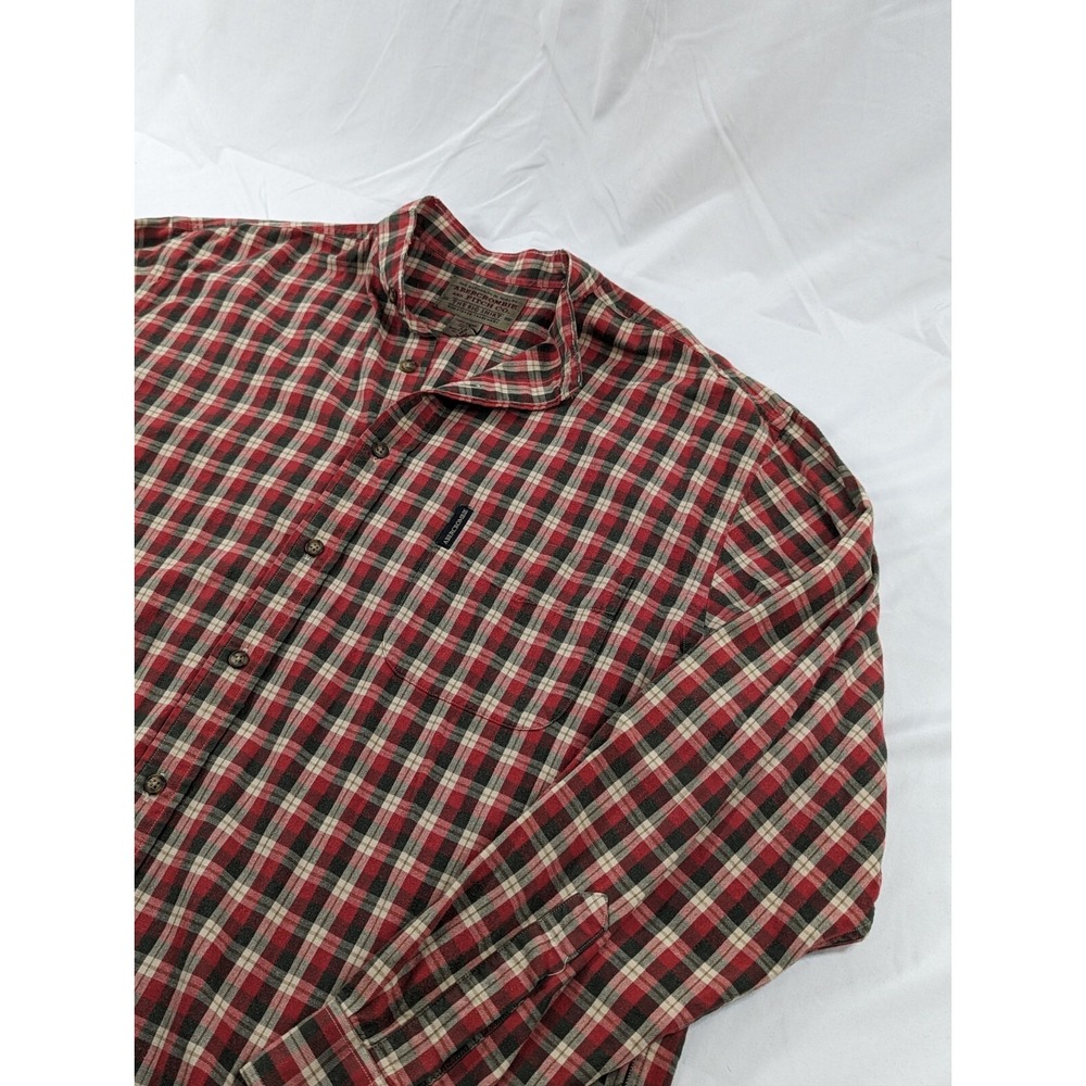 Abercrombie Fitch Shirt Band‎ Collar Large Red Plaid Long Sleeve The Big Shirt